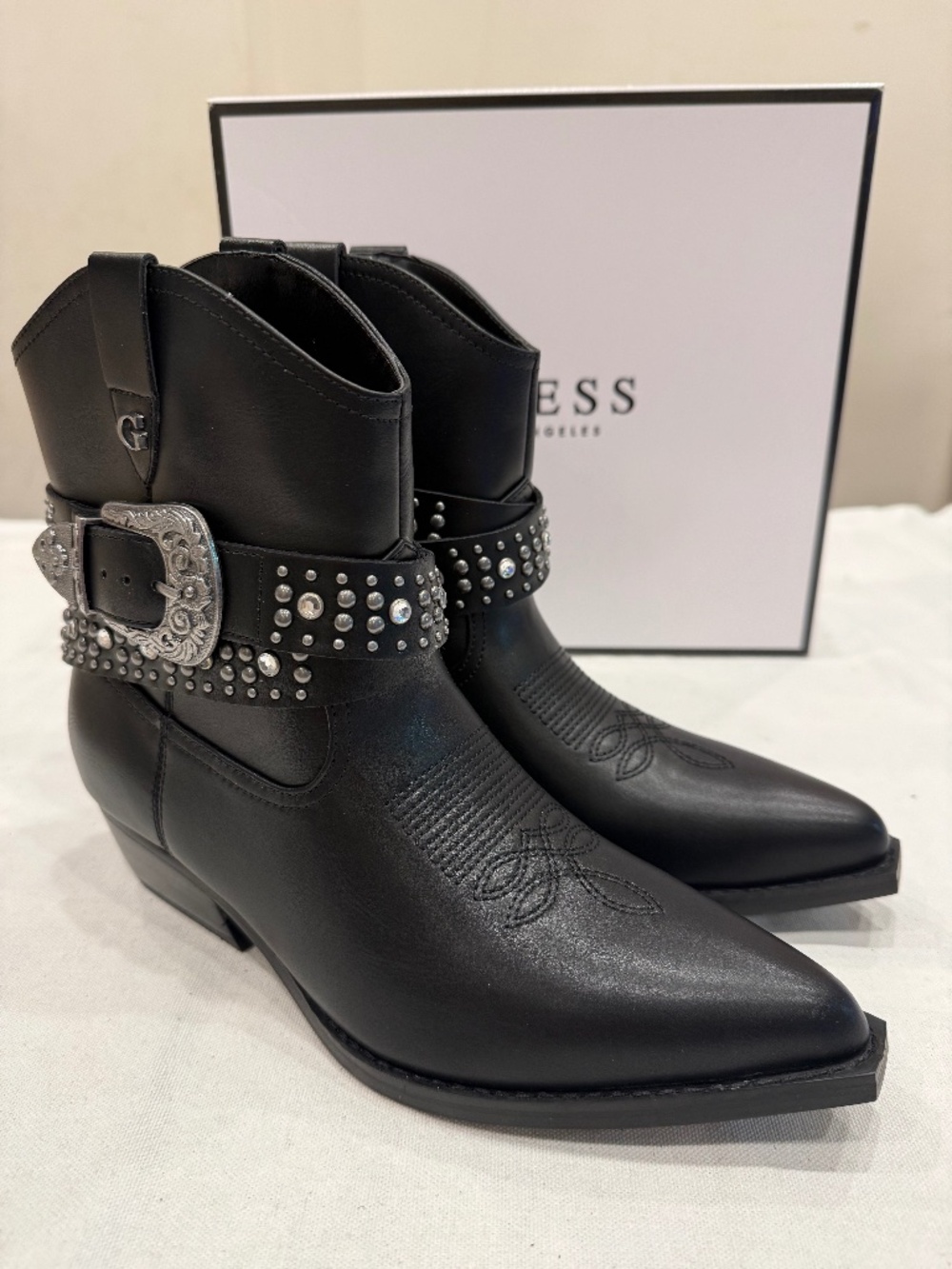 Guess Women's Lansly Studded Buckle Bootie Color Black